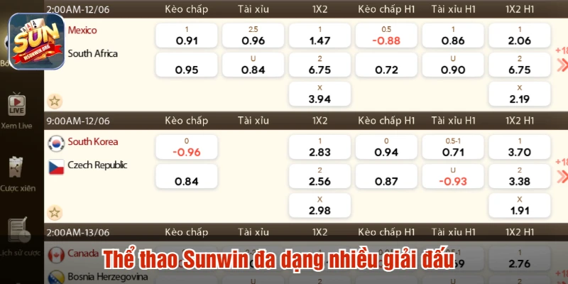 Thể thao Sunwin đa dạng nhiều giải đấu